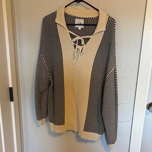 Free People V-Neck Beige and Black Sweater